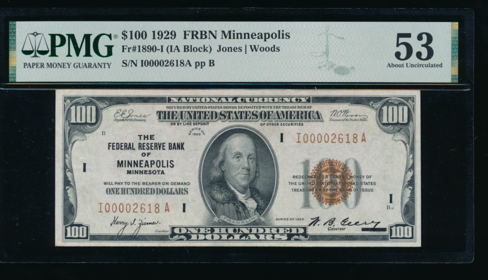 Fr. 1890-I 1929 $100  FRBN Minneapolis PMG 53 I00002618A