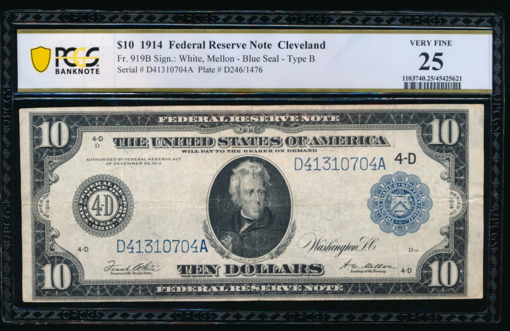 Fr. 919b 1914 $10  Federal Reserve Note Cleveland PCGS 25 D41310704A
