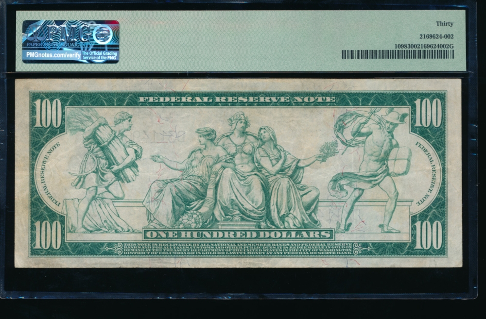 Fr. 1098 1914 $100  Federal Reserve Note Cleveland PMG 30 D311496A reverse