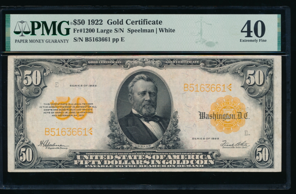 Fr. 1200 1922 $50  Gold Certificate  PMG 40 B5163661