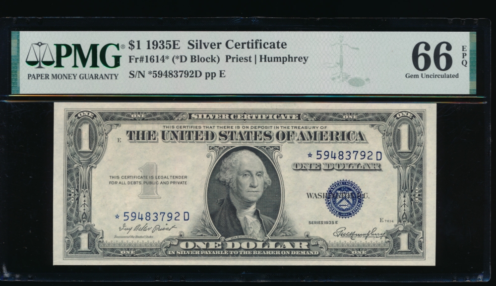 Fr. 1614 1935E $1  Silver Certificate *D block PMG 66EPQ *59483792D