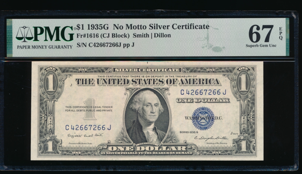 Fr. 1616 1935G $1  Silver Certificate CJ block PMG 67EPQ C42667266J