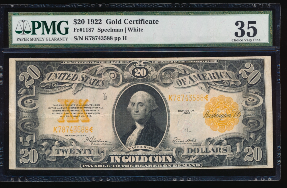 Fr. 1187 1922 $20  Gold Certificate  PMG 35 K78743588