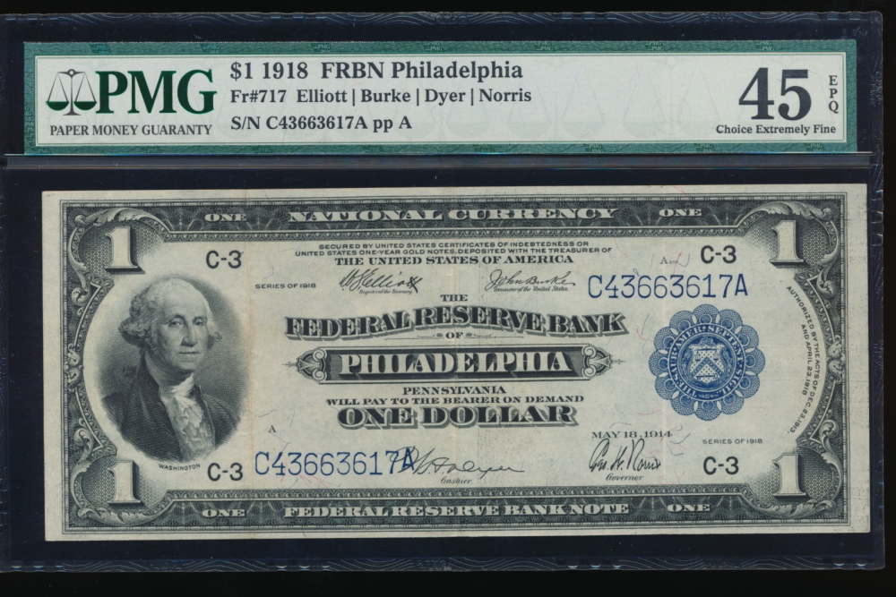 Fr. 717 1918 $1  FRBN Philadelphia PMG 45EPQ C43663617A