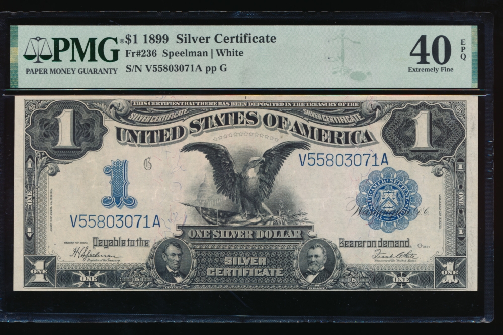 Fr. 236 1899 $1  Silver Certificate  PMG 40EPQ V55803071A obverse