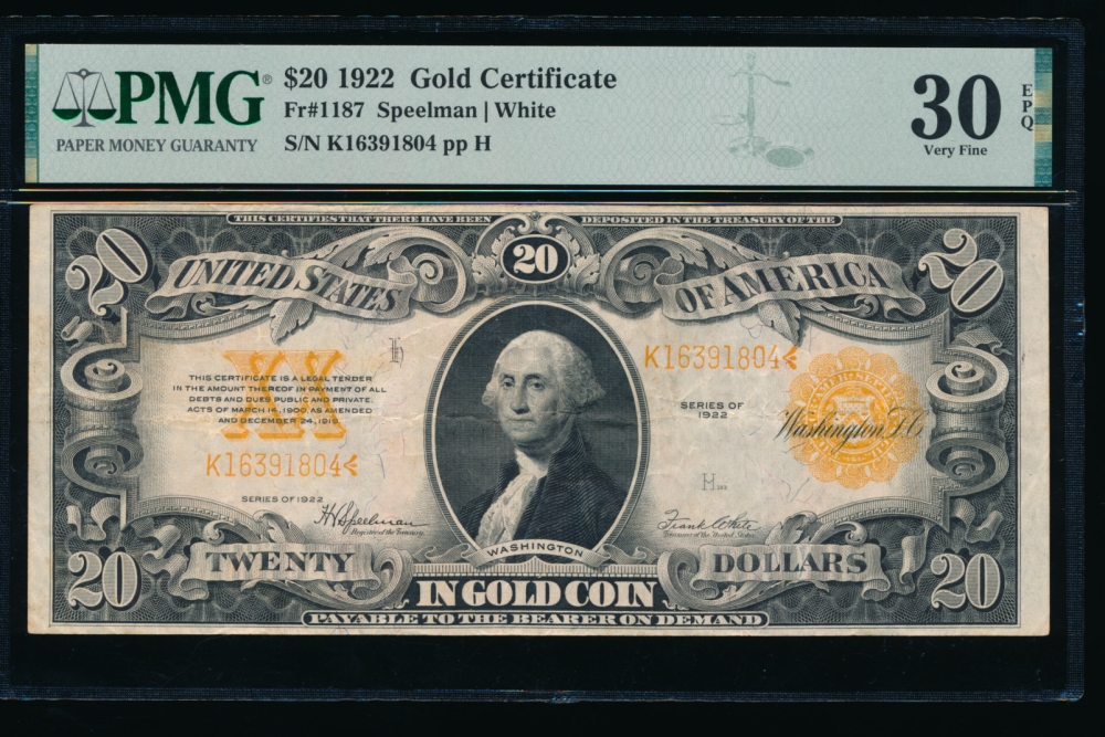 Fr. 1187 1922 $20  Gold Certificate  PMG 30EPQ K16391804