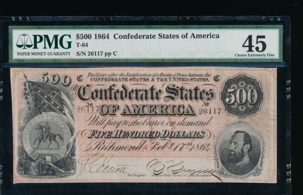 Fr. T-64 1864 $500  Confederate  PMG 45 comment 26117