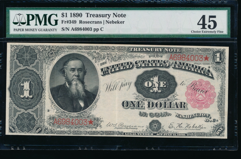 Fr. 349 1890 $1  Treasury Note  PMG 45 A6984003*