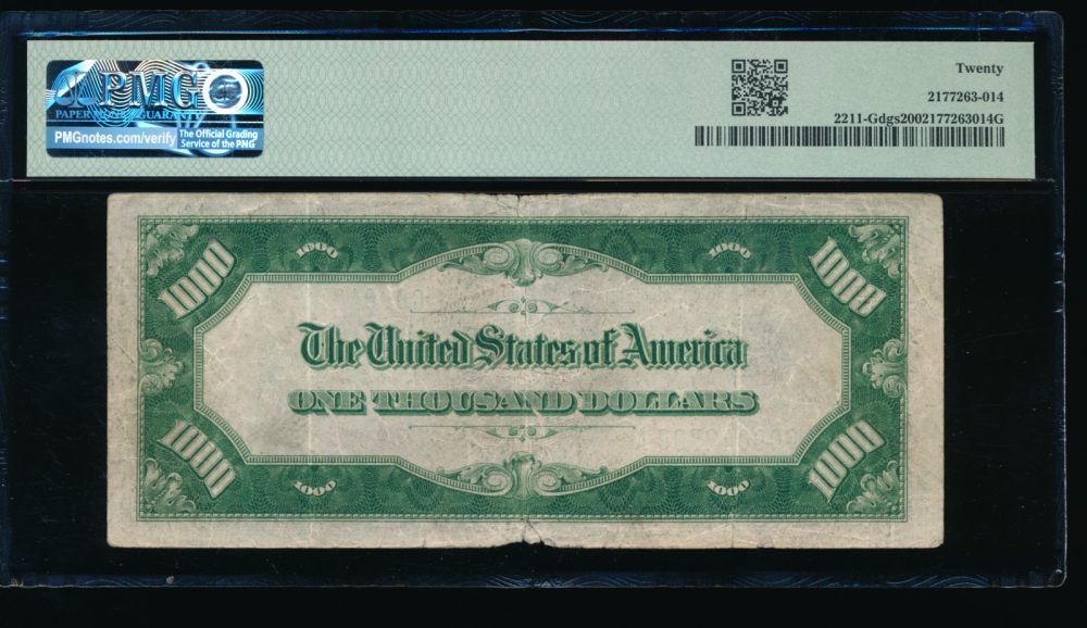 Fr. 2211-G 1934 $1,000  Federal Reserve Note Chicago PMG 20 G00042799A reverse