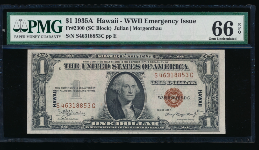 Fr. 2300 1935A $1  Hawaii SC block PMG 66EPQ S46318853C