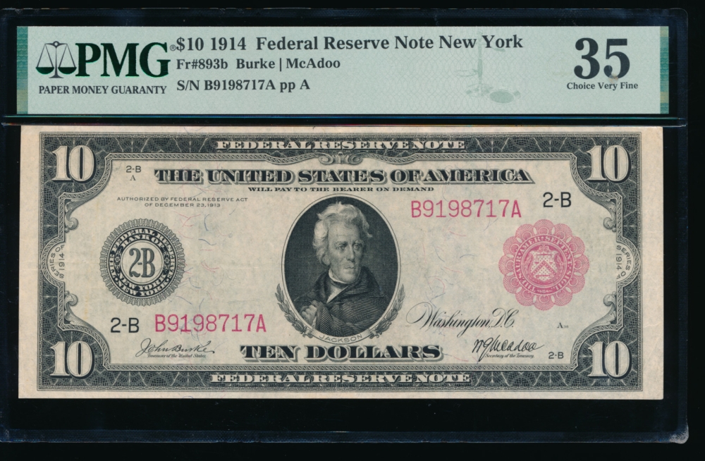 Fr. 893b 1914 $10  Federal Reserve Note New York Red Seal PMG 35 B9198717A