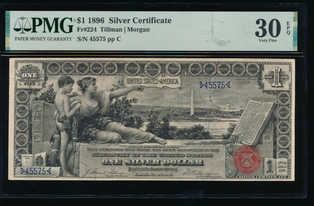 Fr. 224 1896 $1  Silver Certificate  PMG 30EPQ 45575
