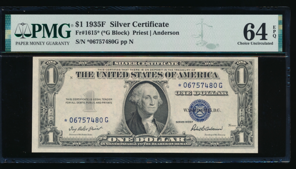 Fr. 1615 1935F $1  Silver Certificate *G block PMG 64EPQ *06757480G
