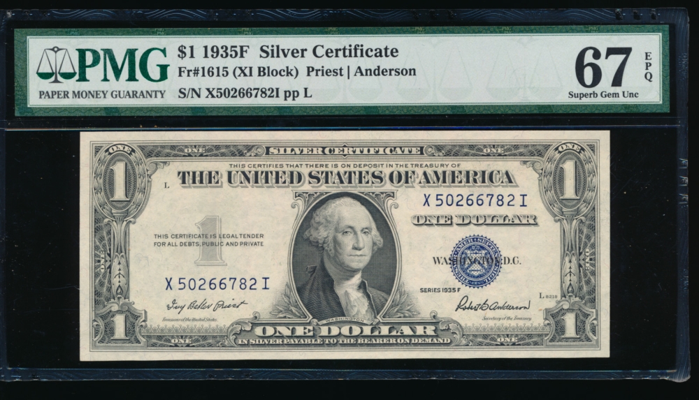 Fr. 1615 1935F $1  Silver Certificate XI block PMG 67EPQ X50266782I