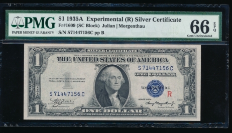 Fr. 1609 1935A $1  Silver Certificate R Experimental PMG 66EPQ S71447156C