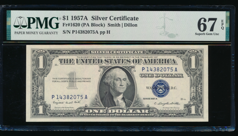 Fr. 1620 1957A $1  Silver Certificate PA block PMG 67EPQ P14382075A