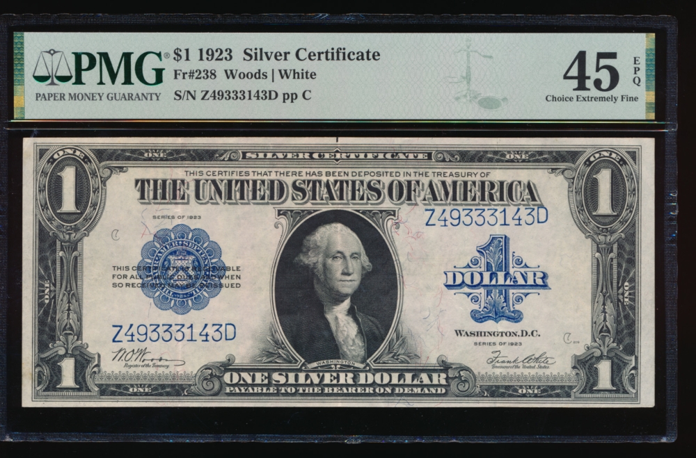 Fr. 238 1923 $1  Silver Certificate  PMG 45EPQ Z49333143D
