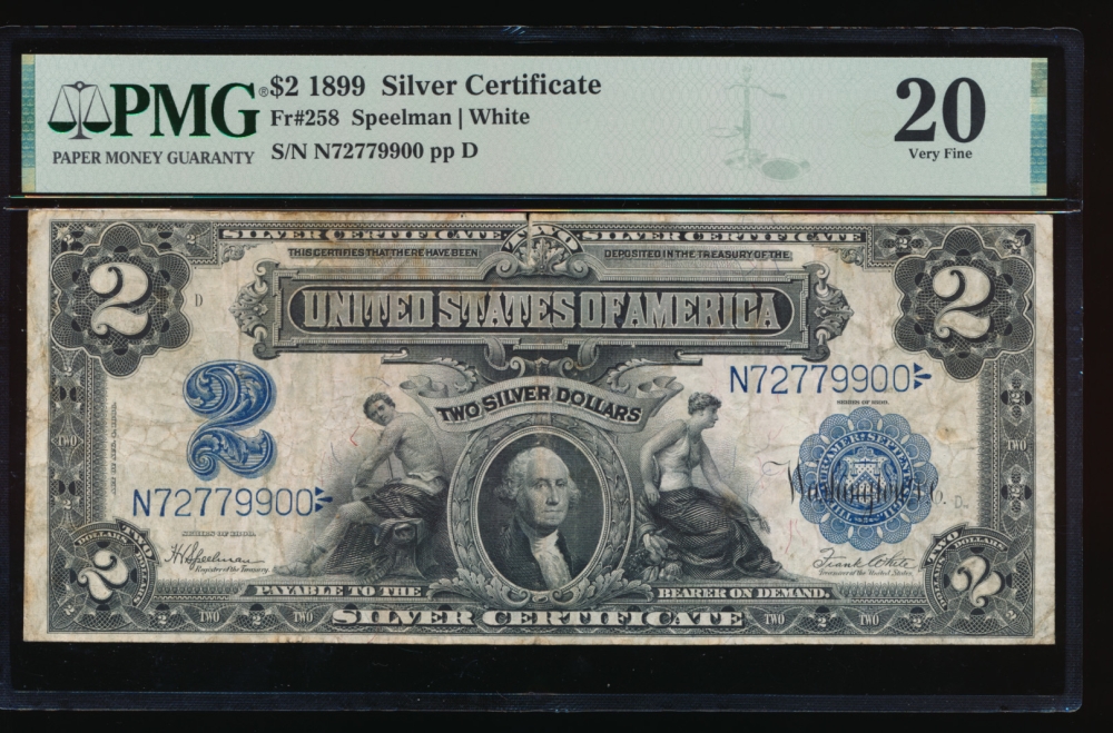 Fr. 258 1899 $2  Silver Certificate  PMG 20 comment N72779900