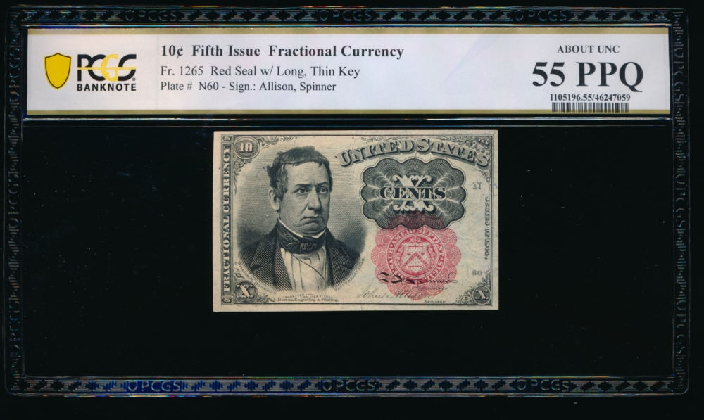 Fr. 1265  $0.10  Fractional Fifth Issue: Long, Thin Key PCGS 55PPQ no serial number