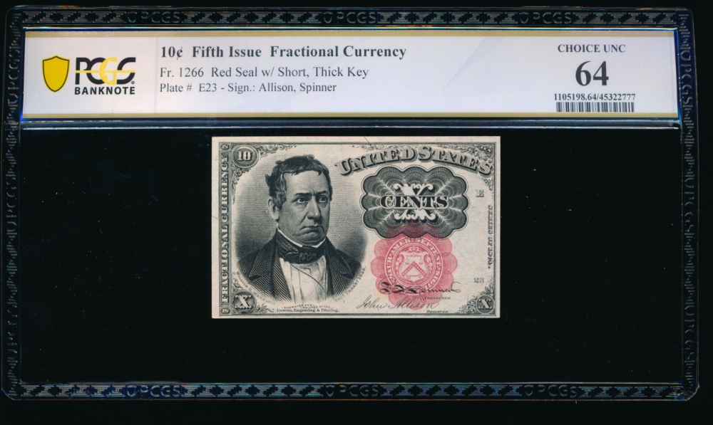 Fr. 1266  $0.10  Fractional Fifth Issue: Short, Thick Key PCGS 64 no serial number