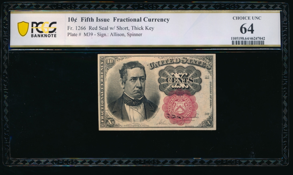 Fr. 1266  $0.10  Fractional Fifth Issue: Long, Thin Key PCGS 64 comment no serial number