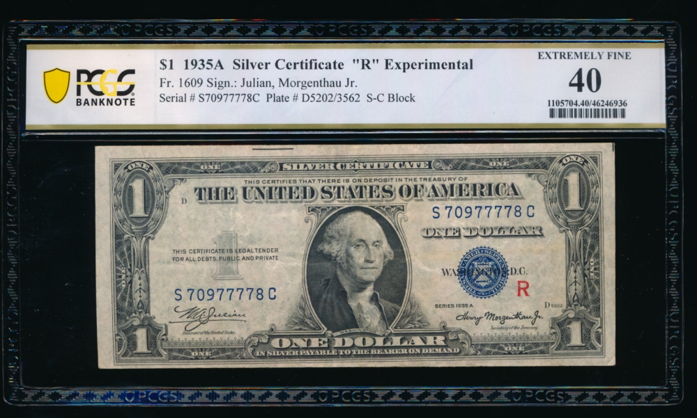 Fr. 1609 1935A $1  Silver Certificate R Experimental PCGS 40 S70977778C