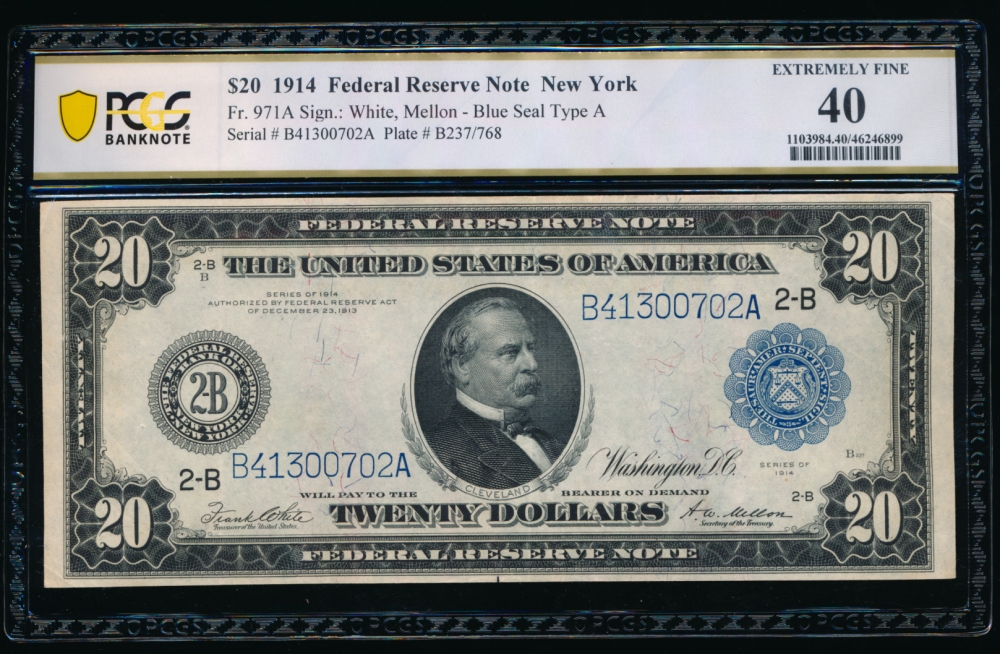 Fr. 971a 1914 $20  Federal Reserve Note New York PCGS 40 B41300702A