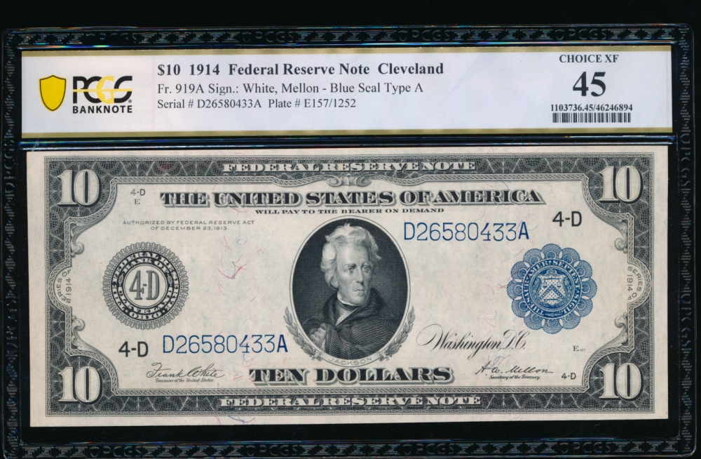 Fr. 919a 1914 $10  Federal Reserve Note Cleveland PCGS 45 D26580433A