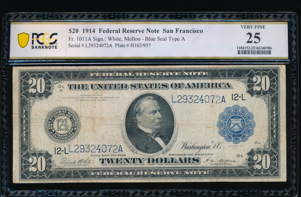 Fr. 1011a 1914 $20  Federal Reserve Note San Francisco PCGS 25 L29324072A obverse