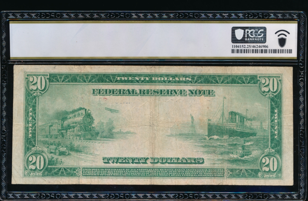 Fr. 1011a 1914 $20  Federal Reserve Note San Francisco PCGS 25 L29324072A reverse