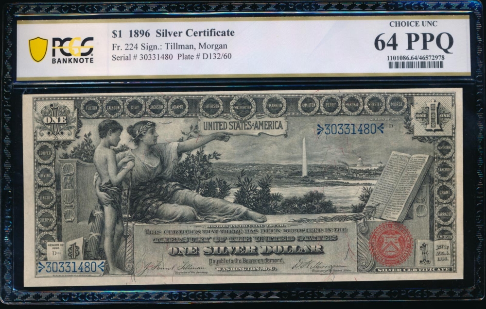 Fr. 224 1896 $1  Silver Certificate  PCGS 64PPQ 30331480
