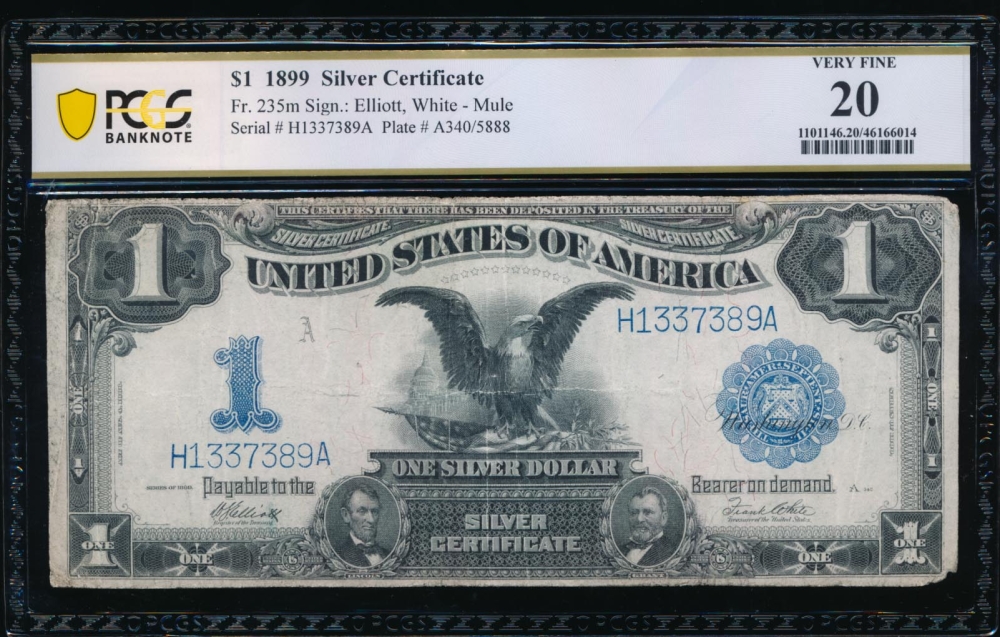 Fr. 235 1899 $1  Silver Certificate mule PCGS 20 H1337389A