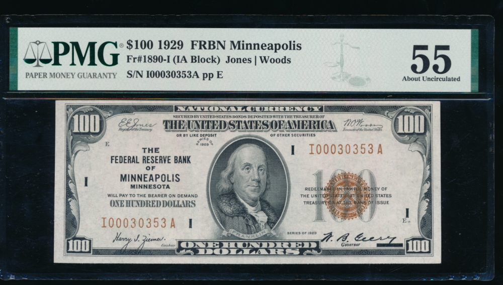 Fr. 1890-I 1929 $100  FRBN Minneapolis PMG 55 I00030353A