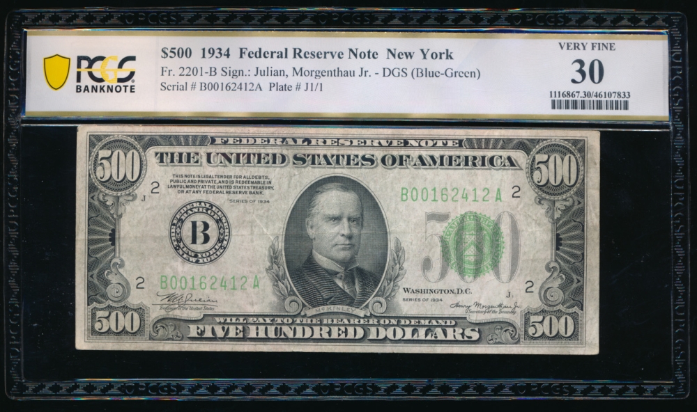 Fr. 2201-B 1934 $500  Federal Reserve Note New York PCGS 30 comment B00162412A