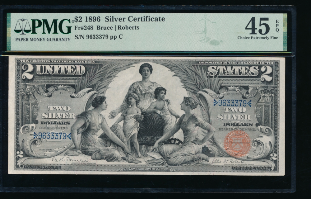 Fr. 248 1896 $2  Silver Certificate  PMG 45EPQ 9633379