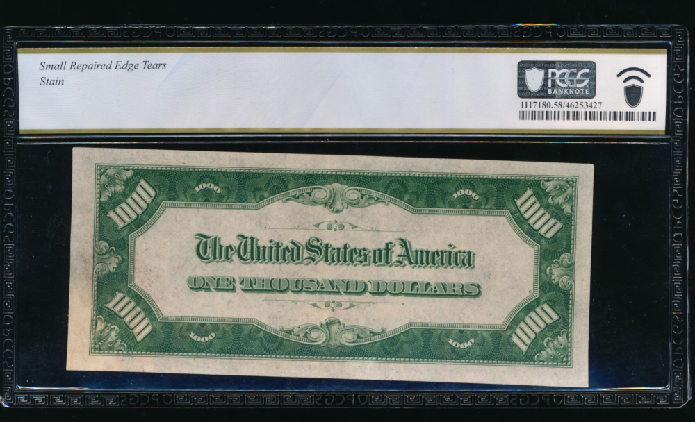 Fr. 2212-G 1934A $1,000  Federal Reserve Note Chicago PCGS 58 details G00263770A reverse