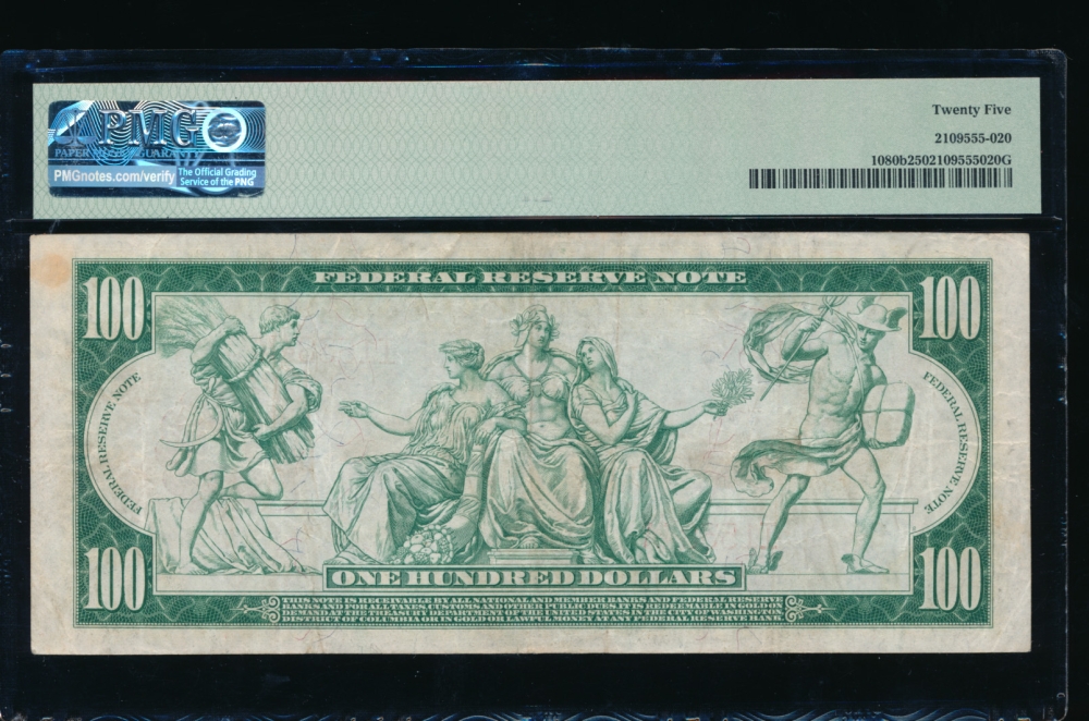Fr. 1080b 1914 $100  Federal Reserve Note Minneapolis red seal PMG 25 I15384A reverse