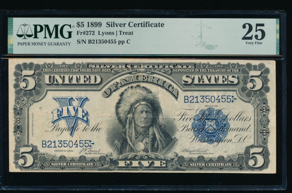 Fr. 272 1899 $5  Silver Certificate  PMG 25 comment B21350455 obverse