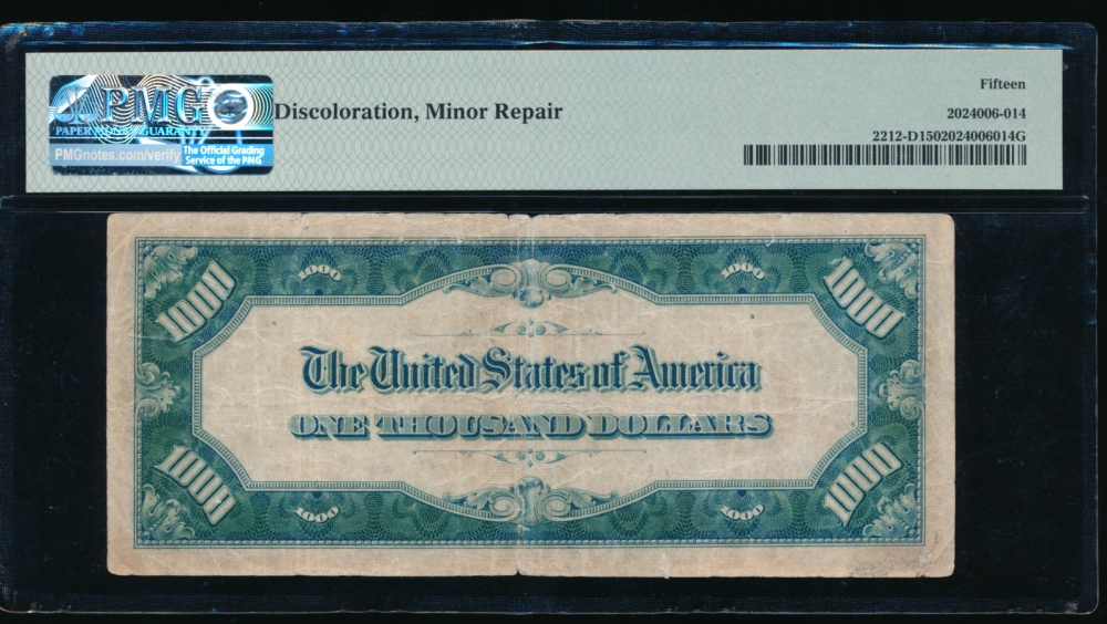 Fr. 2212-D 1934A $1,000  Federal Reserve Note Cleveland PMG 15 comment D00040146A reverse