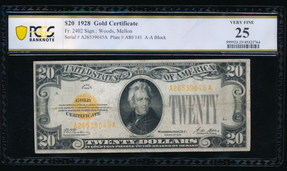 Fr. 2402 1928 $20  Gold Certificate  PCGS 25 A26539045A