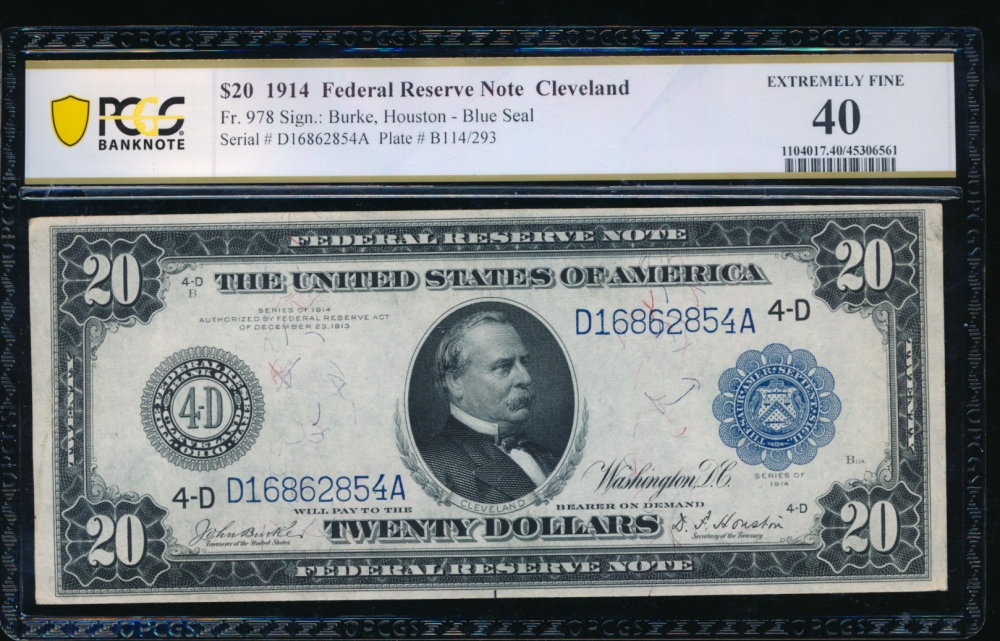 Fr. 978 1914 $20  Federal Reserve Note Cleveland PCGS 40 D16862854A