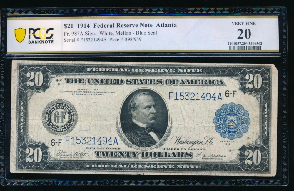 Fr. 987a 1914 $20  Federal Reserve Note Atlanta PCGS 20 F15321494A