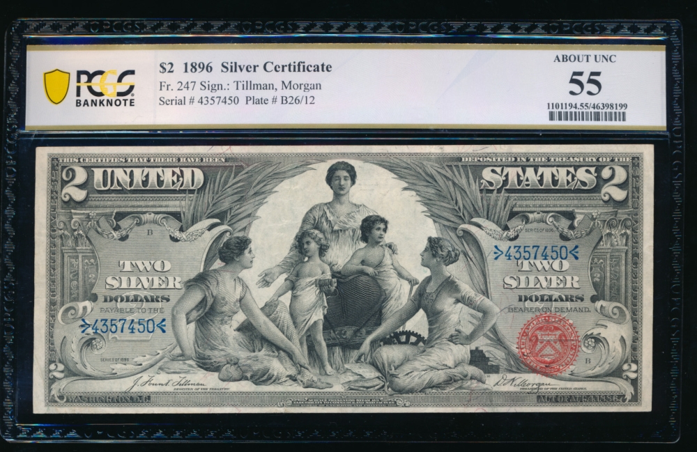 Fr. 247 1896 $2  Silver Certificate  PCGS 55 4357450 obverse
