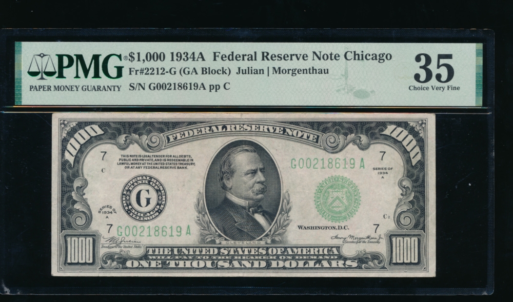 Fr. 2212-G 1934A $1,000  Federal Reserve Note Chicago PMG 35 G00218619A