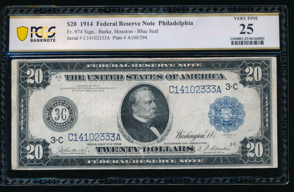 Fr. 974 1914 $20  Federal Reserve Note Philadelphia PCGS 25 C14102333A