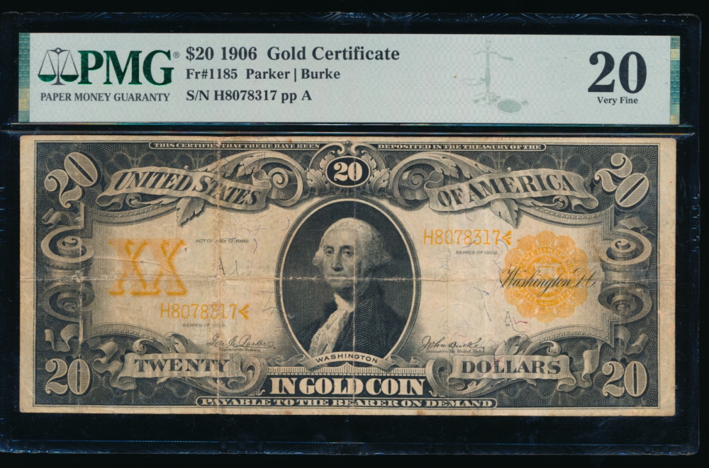Fr. 1185 1906 $20  Gold Certificate  PMG 20 H8078317