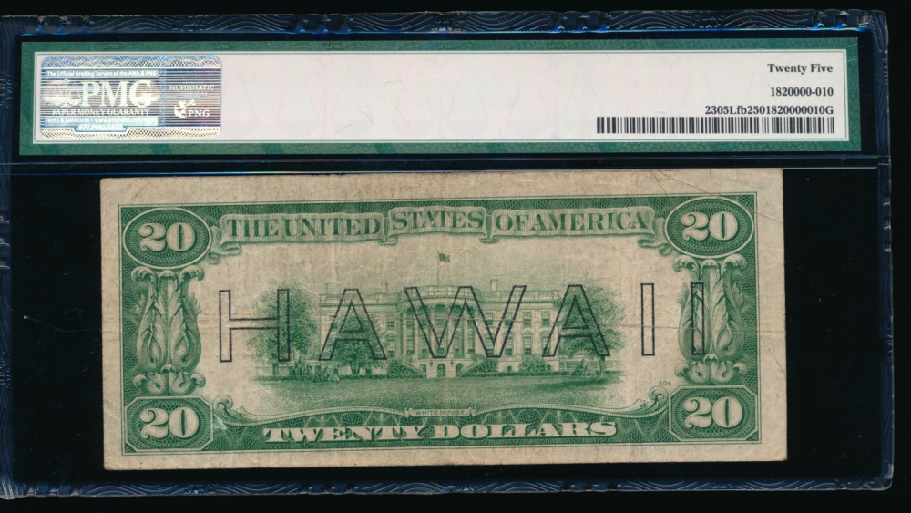 Fr. 2305 1934A $20  Hawaii Late Finished Back plater #204 PMG 25 L855866106A reverse