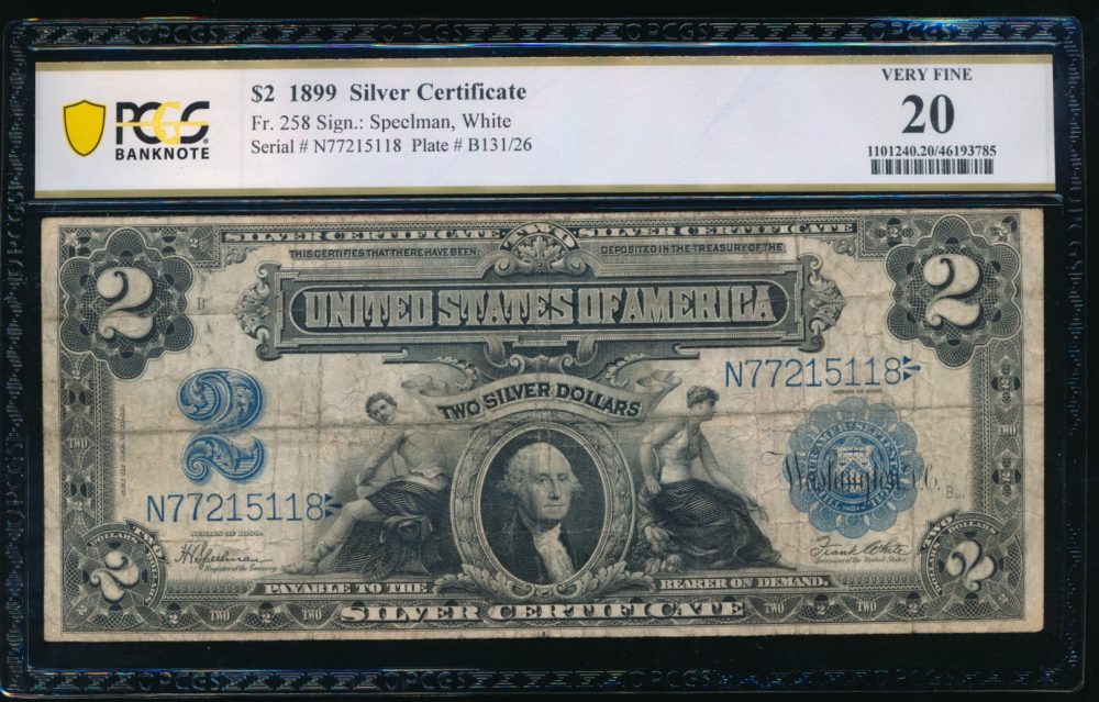 Fr. 258 1899 $2  Silver Certificate  PCGS 20 N77215118 obverse