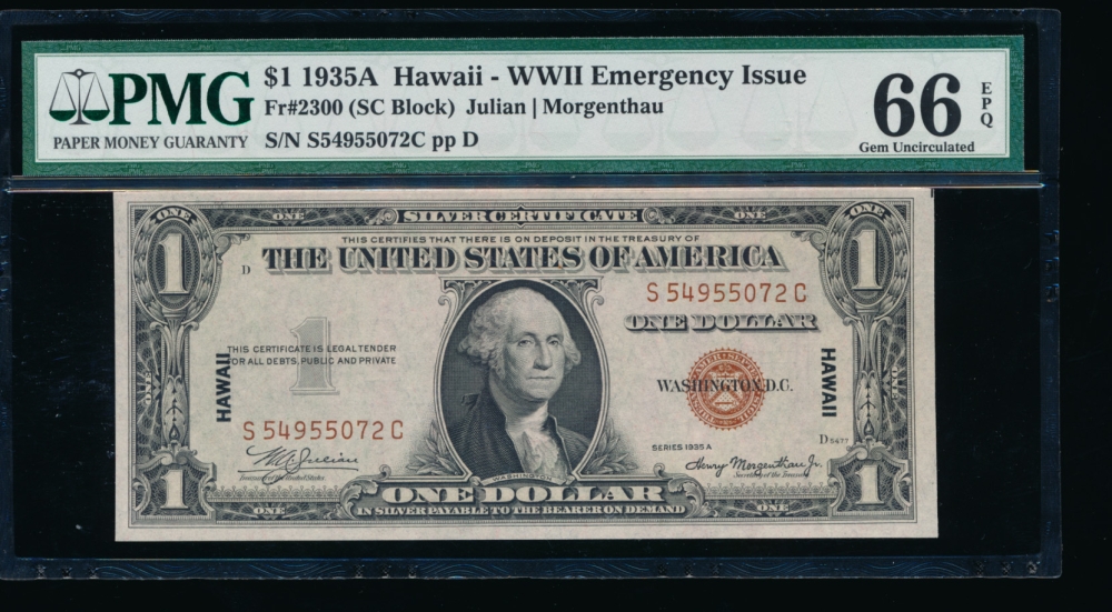 Fr. 2300 1935A $1  Hawaii SC block PMG 66EPQ S54955072C