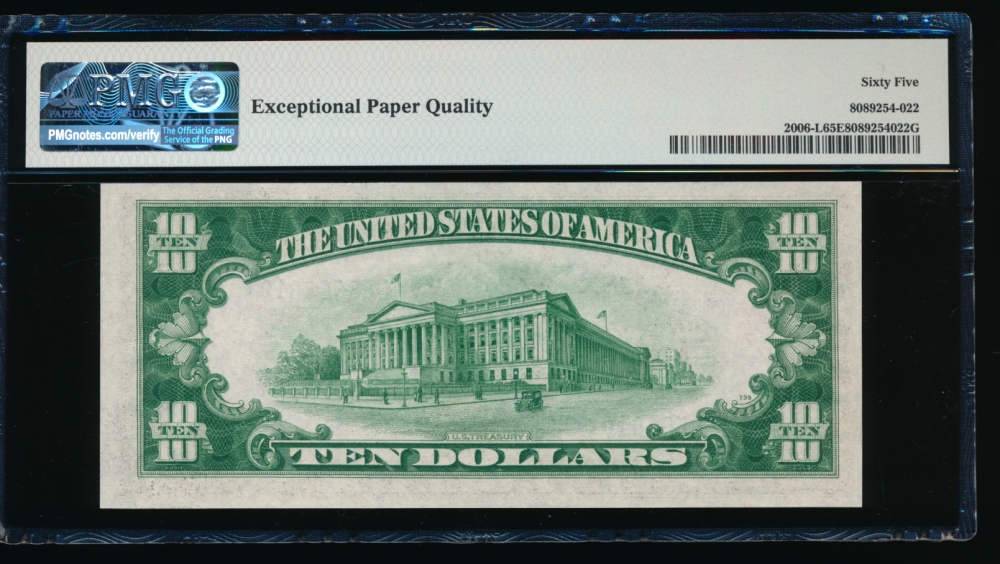 Fr. 2006-L 1934A $10  Federal Reserve Note San Francisco PMG 65EPQ L58566010A reverse